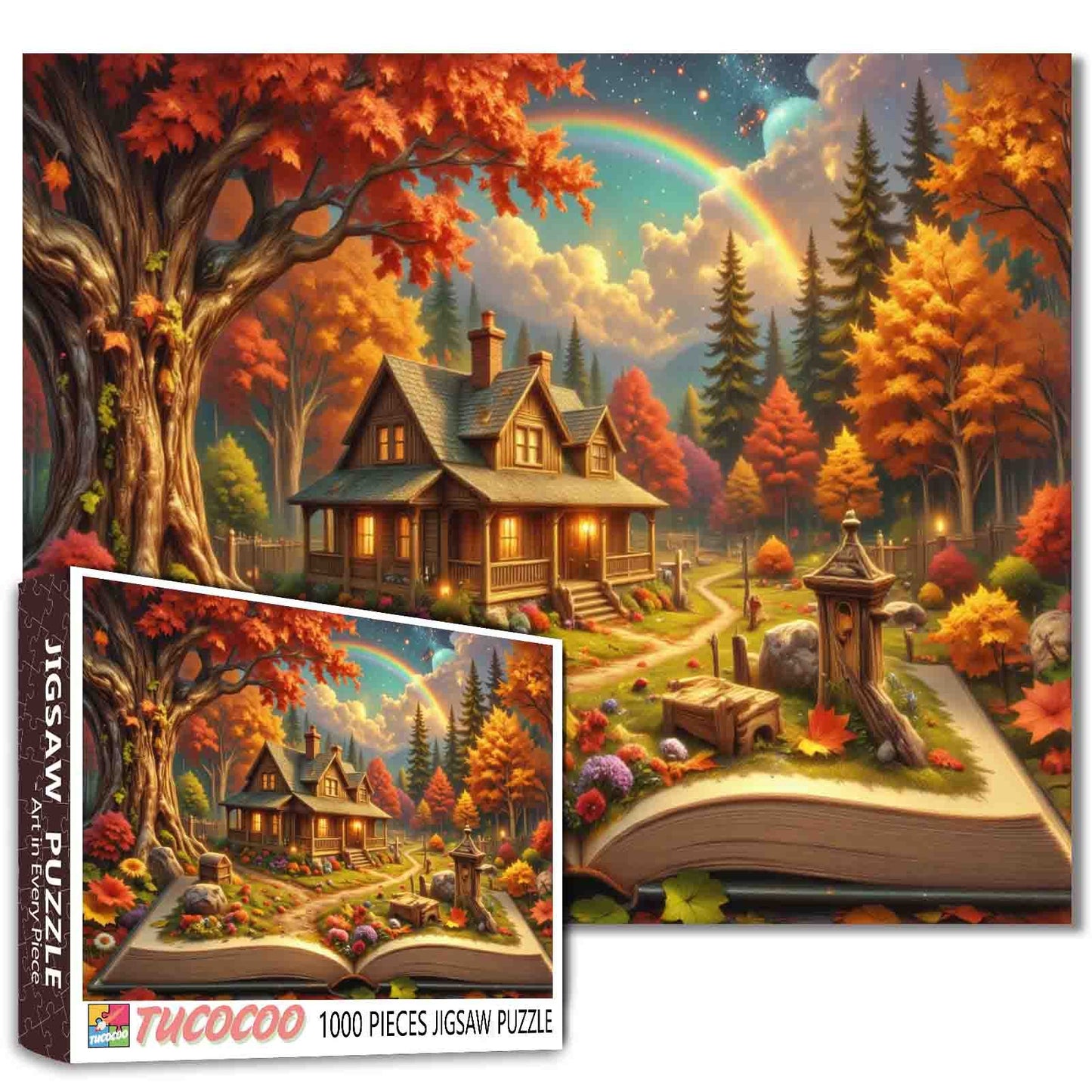 Storybook Cottage in Autumn Forest Jigsaw Puzzle