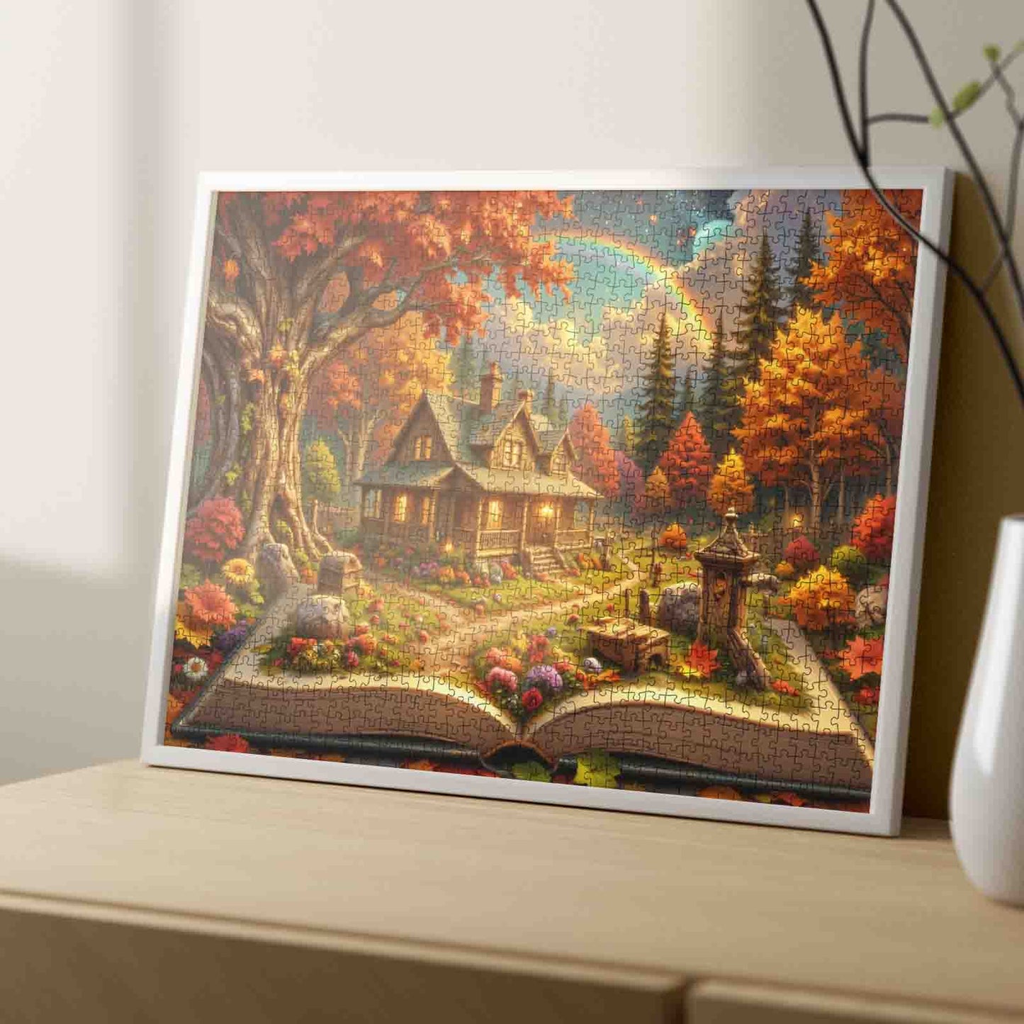 Storybook Cottage in Autumn Forest Jigsaw Puzzle