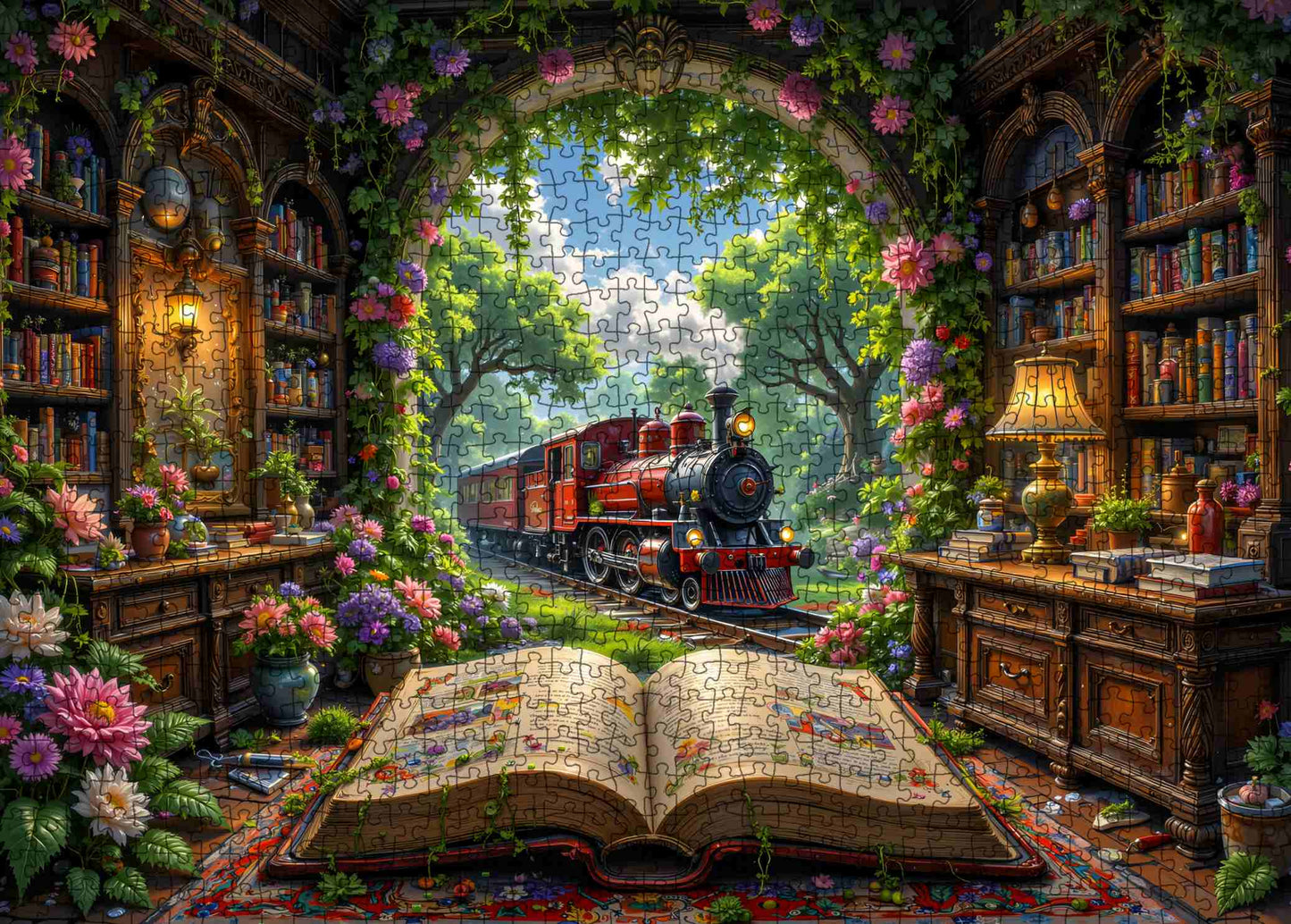 Storybook Train Through Enchanted Library Jigsaw Puzzle