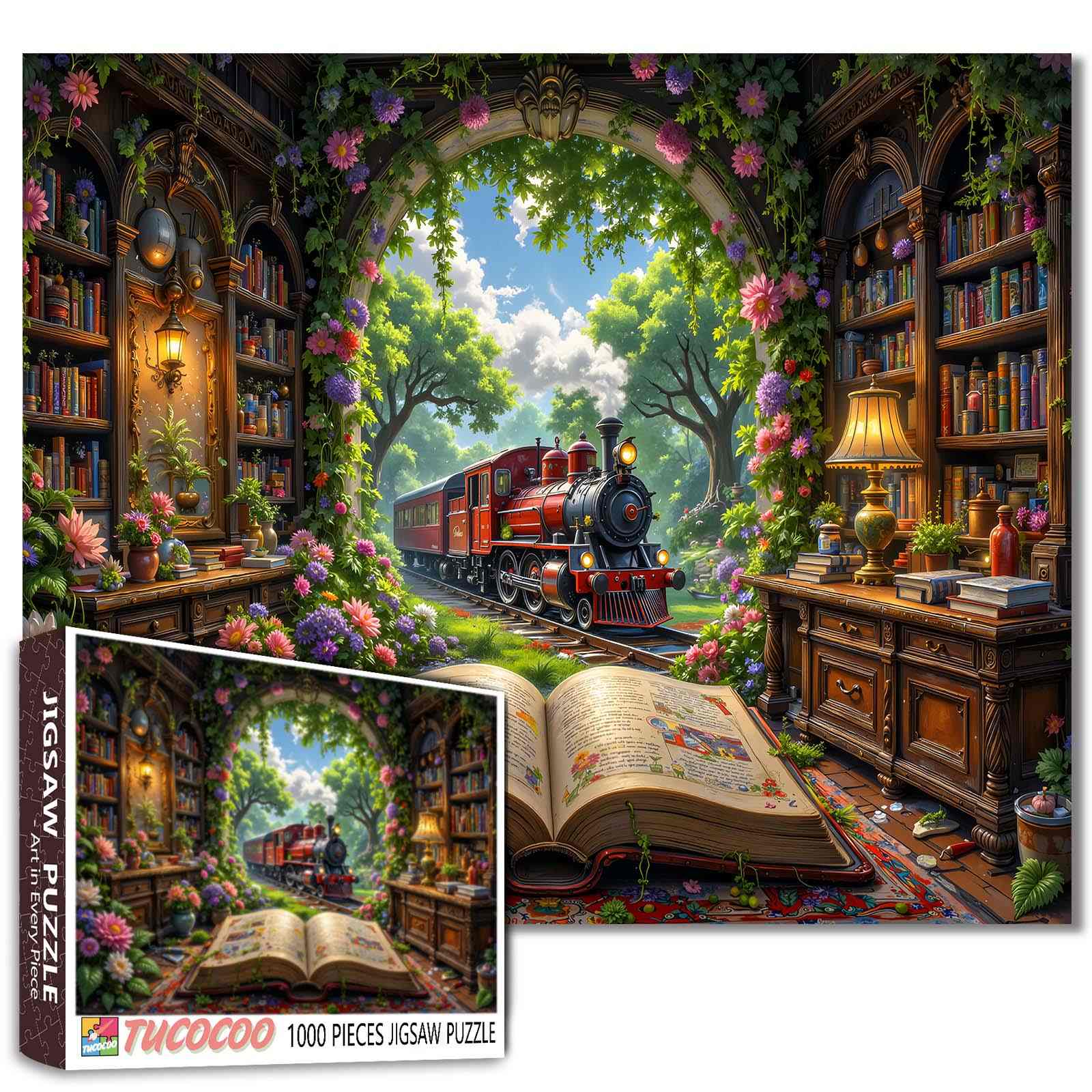 Storybook Train Through Enchanted Library Jigsaw Puzzle