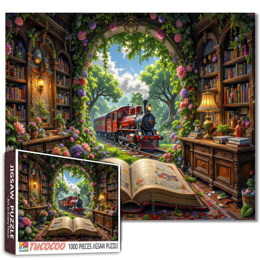 Storybook Train Through Enchanted Library Jigsaw Puzzle