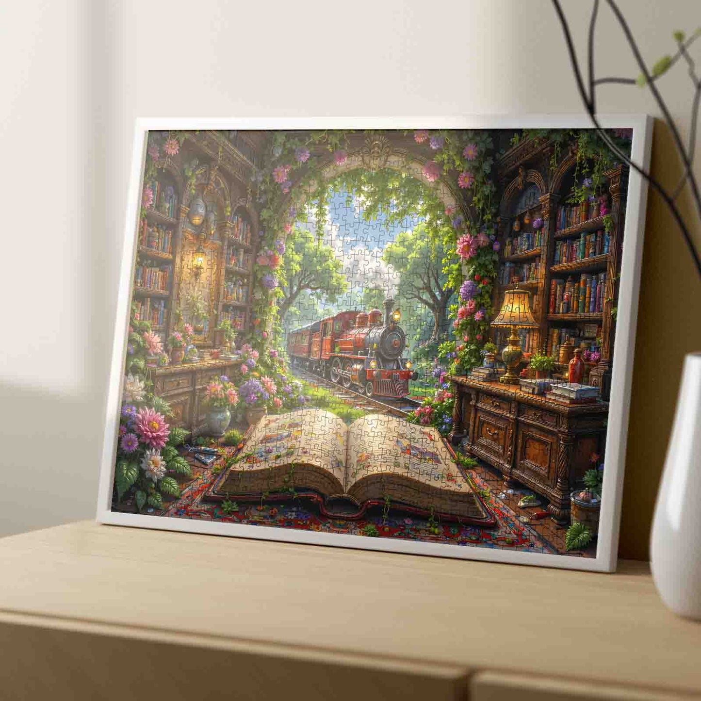 Storybook Train Through Enchanted Library Jigsaw Puzzle