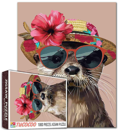 Stylish Otter in Floral Hat Jigsaw Puzzle