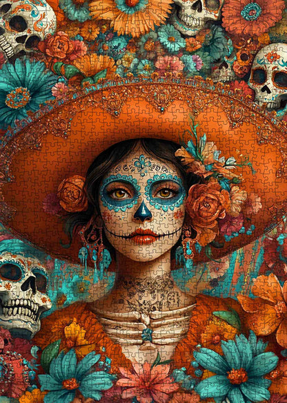 Sugar Skull Lady in Marigold Garden Jigsaw Puzzle