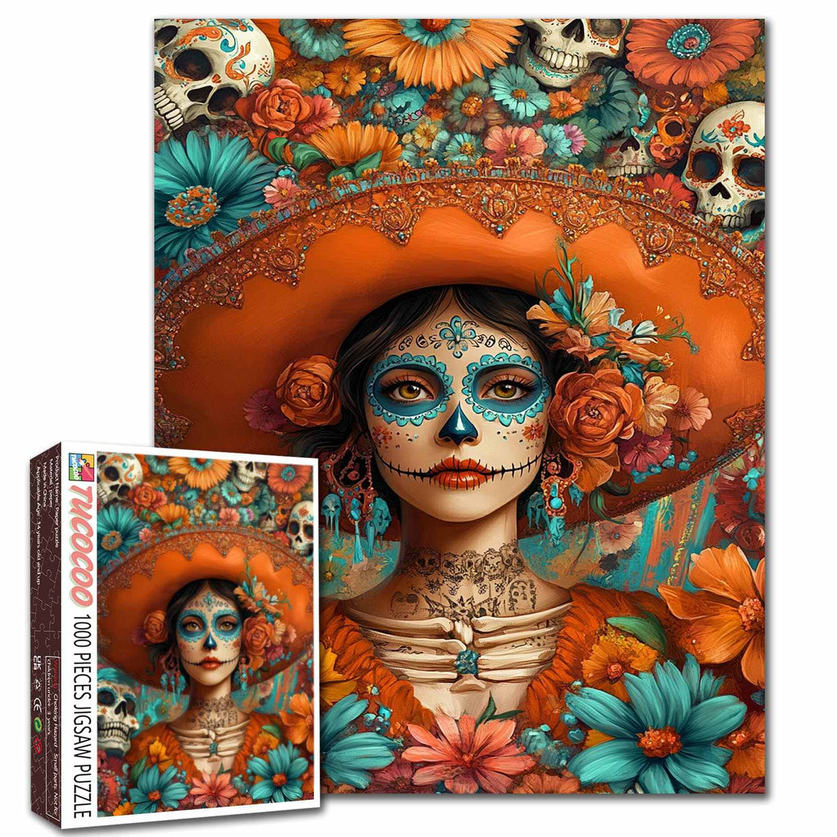 Sugar Skull Lady in Marigold Garden Jigsaw Puzzle