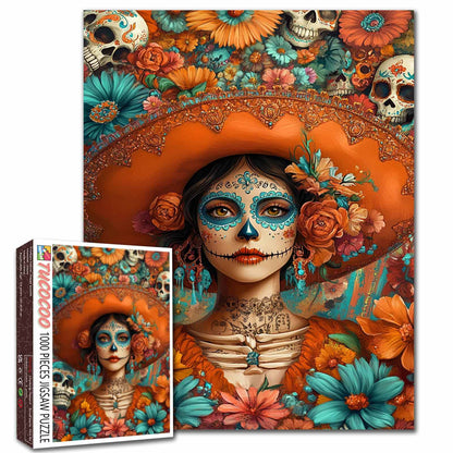 Sugar Skull Lady in Marigold Garden Jigsaw Puzzle