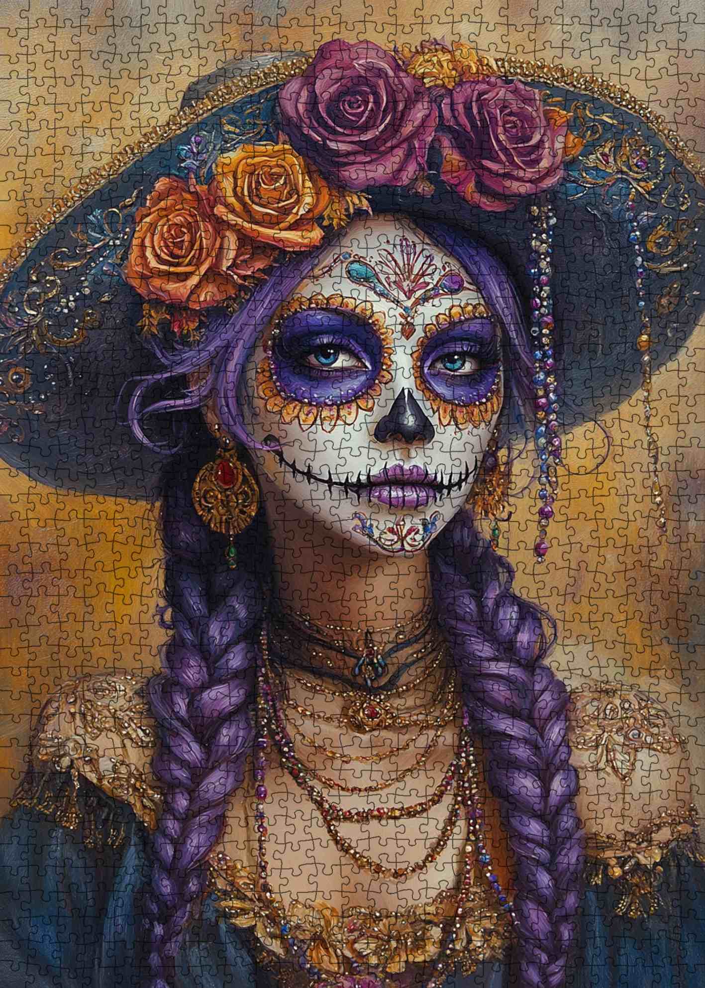 Sugar Skull Lady with Braided Hair Jigsaw Puzzle
