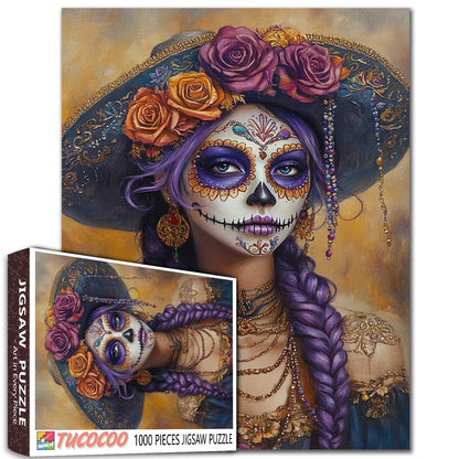 Sugar Skull Lady with Braided Hair Jigsaw Puzzle