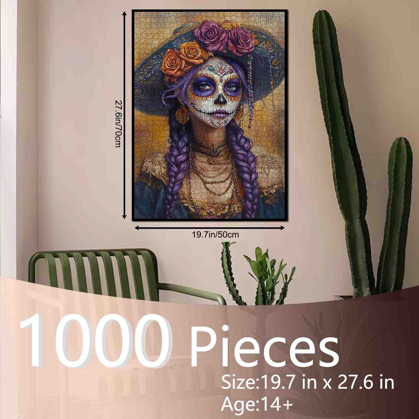 Sugar Skull Lady with Braided Hair Jigsaw Puzzle