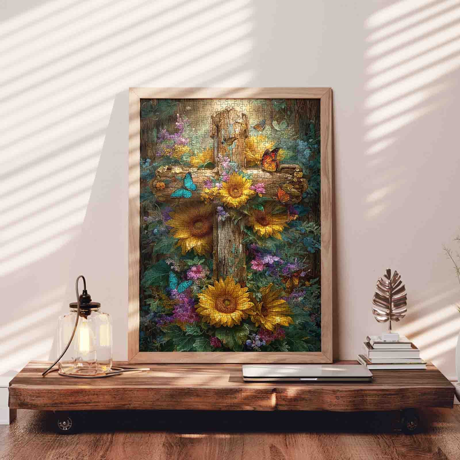 Sunflower Butterfly Woodland Cross Jigsaw Puzzle