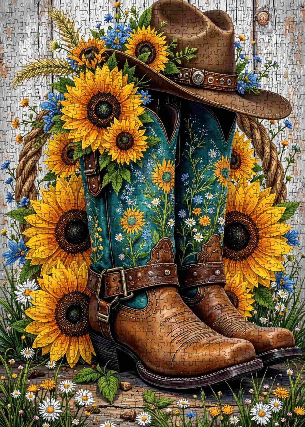 Sunflower Cowgirl Boots Jigsaw Puzzle