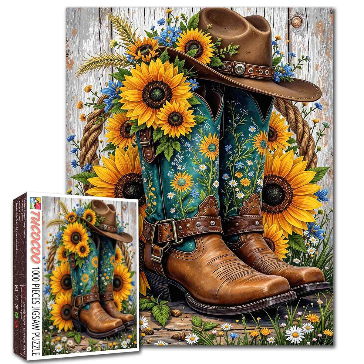 Sunflower Cowgirl Boots Jigsaw Puzzle