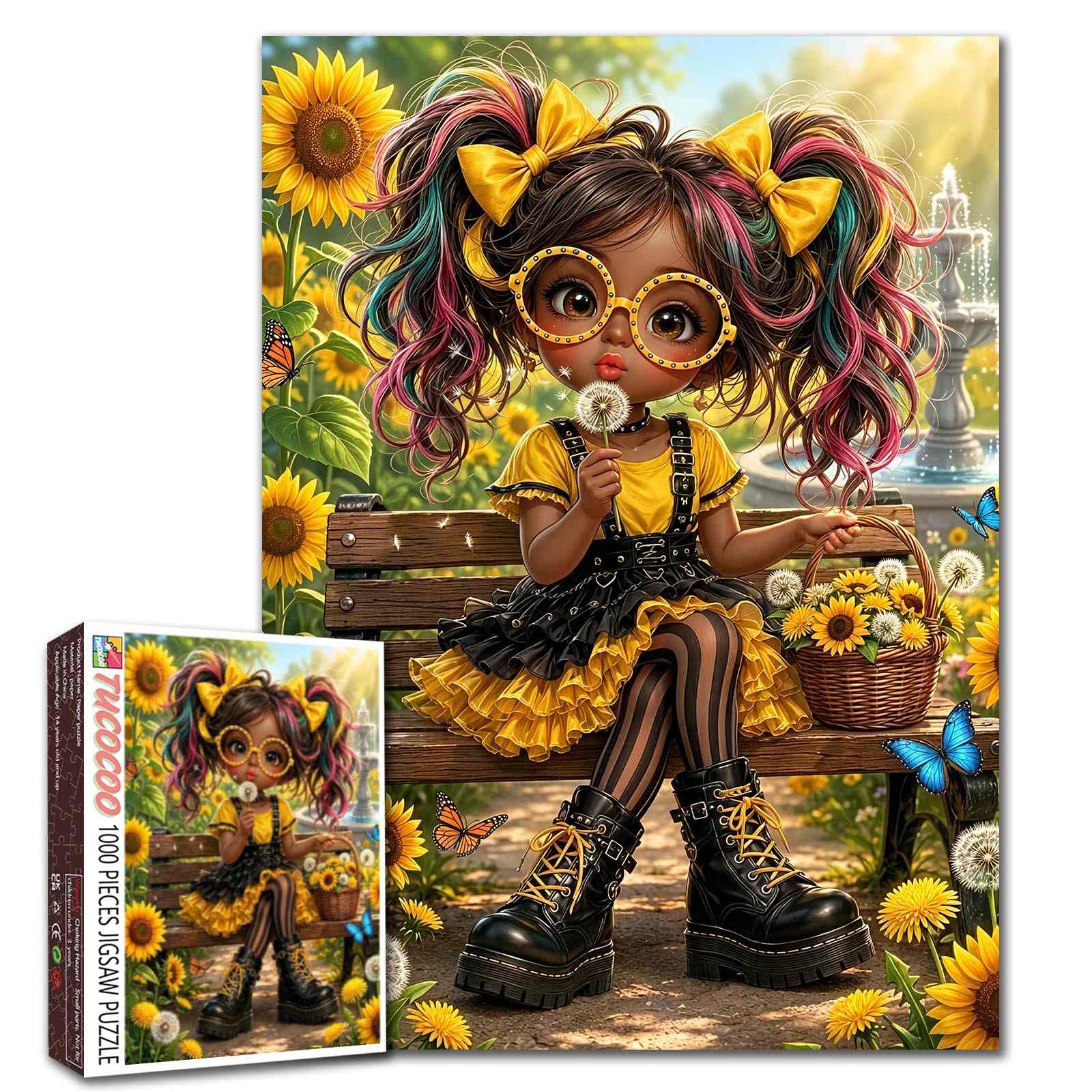 Whimsical Sunflower Fashion Girl Jigsaw Puzzle