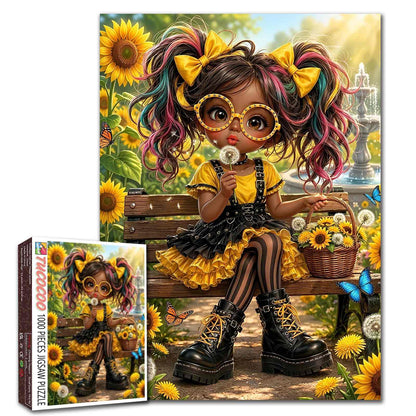 Whimsical Sunflower Fashion Girl Jigsaw Puzzle