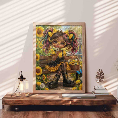 Whimsical Sunflower Fashion Girl Jigsaw Puzzle