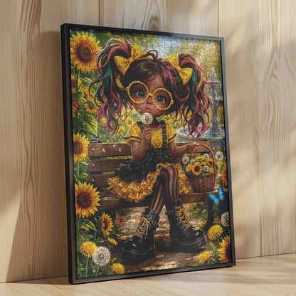 Whimsical Sunflower Fashion Girl Jigsaw Puzzle