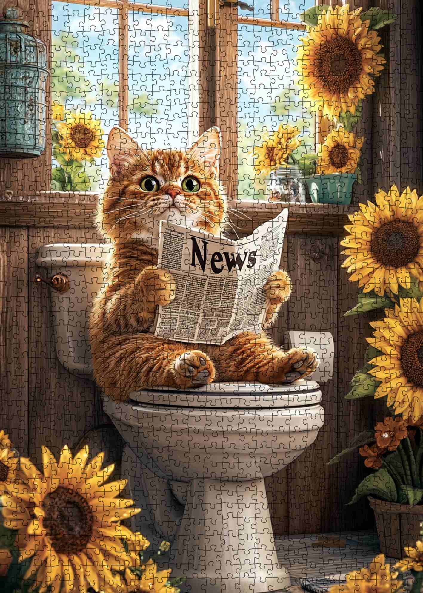 Sunflower Morning Cat Jigsaw Puzzle