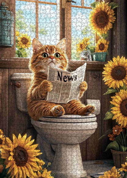 Sunflower Morning Cat Jigsaw Puzzle