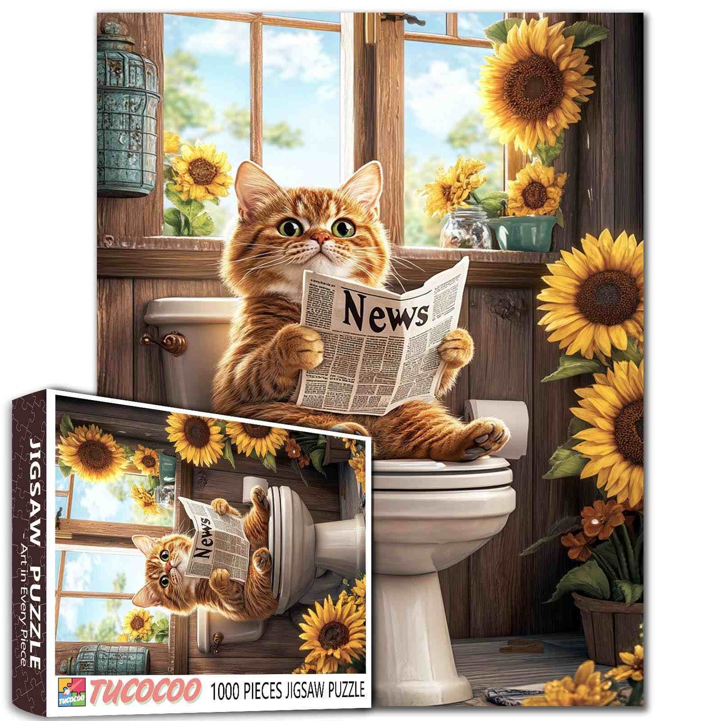 Sunflower Morning Cat Jigsaw Puzzle