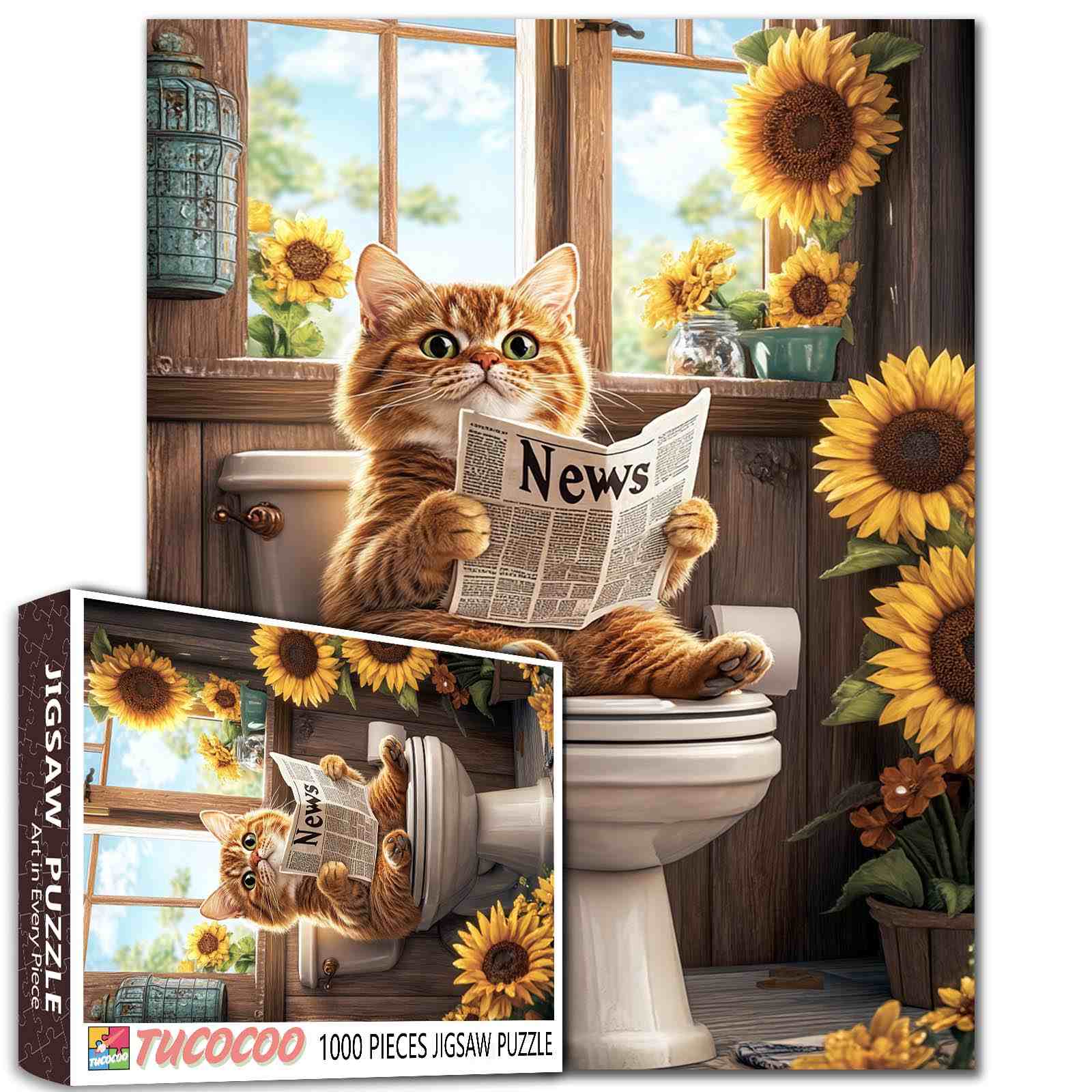 Sunflower Morning Cat Jigsaw Puzzle