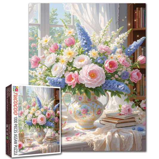 Sunlit Floral Teacup Arrangement Jigsaw Puzzle