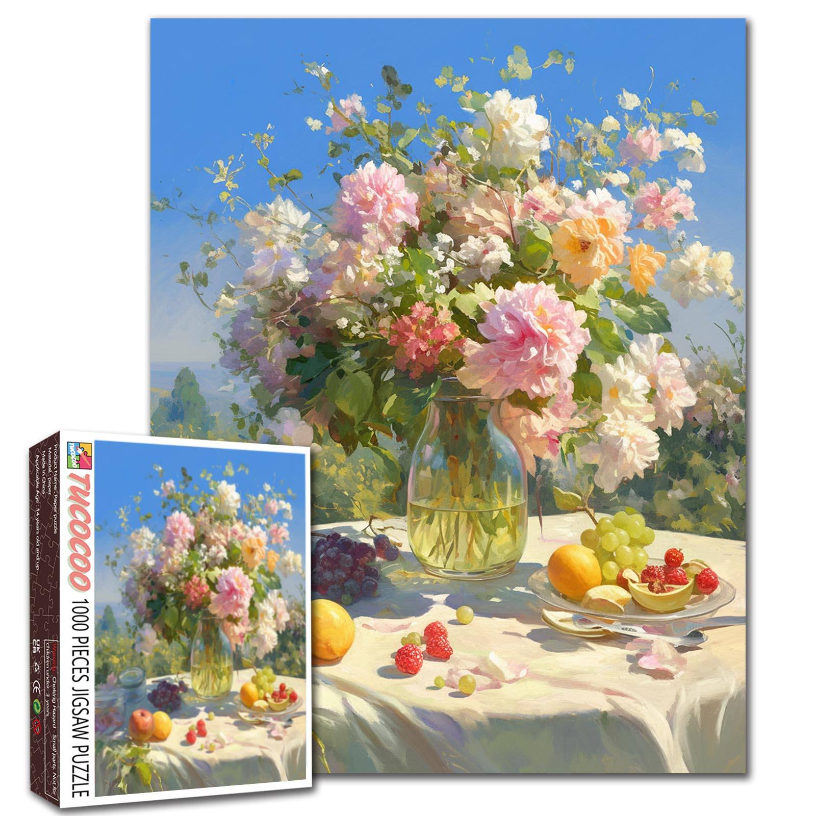 Sunlit Garden Floral Vase Still Life Jigsaw Puzzle