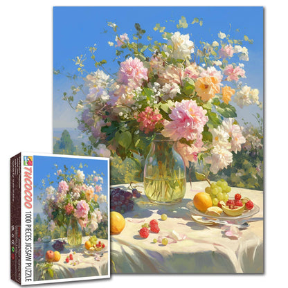 Sunlit Garden Floral Vase Still Life Jigsaw Puzzle