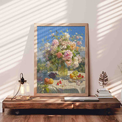 Sunlit Garden Floral Vase Still Life Jigsaw Puzzle