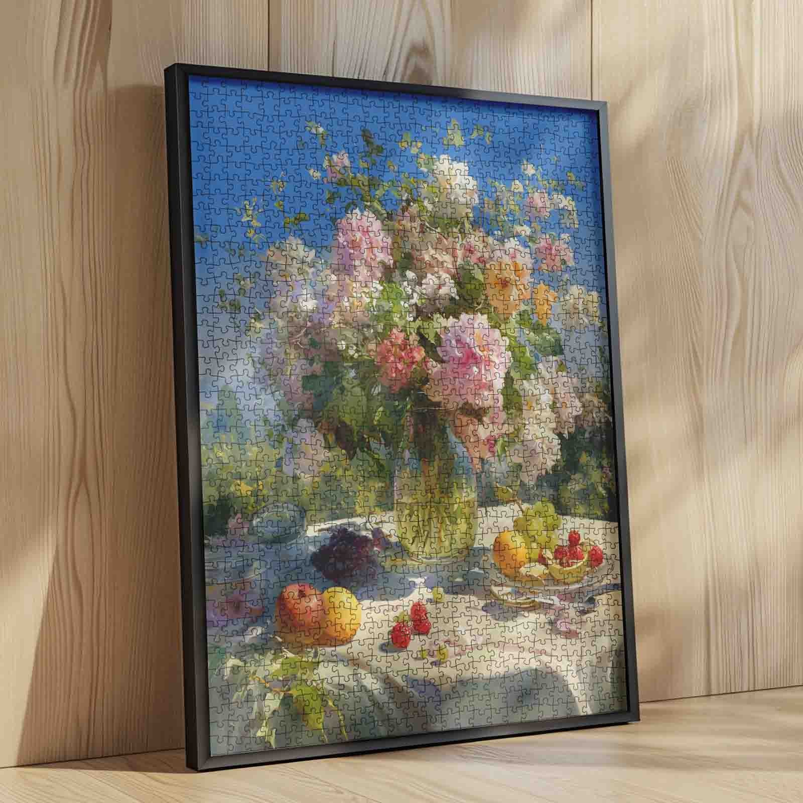 Sunlit Garden Floral Vase Still Life Jigsaw Puzzle
