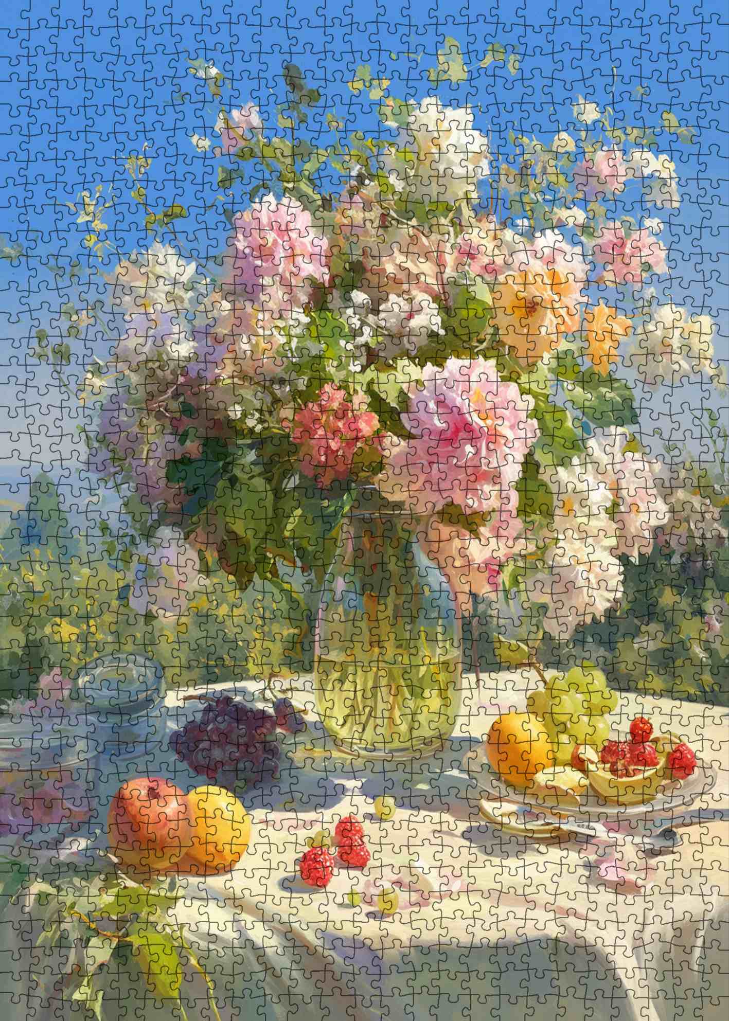 Sunlit Garden Floral Vase Still Life Jigsaw Puzzle