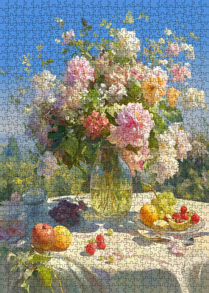 Sunlit Garden Floral Vase Still Life Jigsaw Puzzle