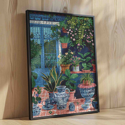 Sunlit Garden Terrace with Blue Pottery Jigsaw Puzzle