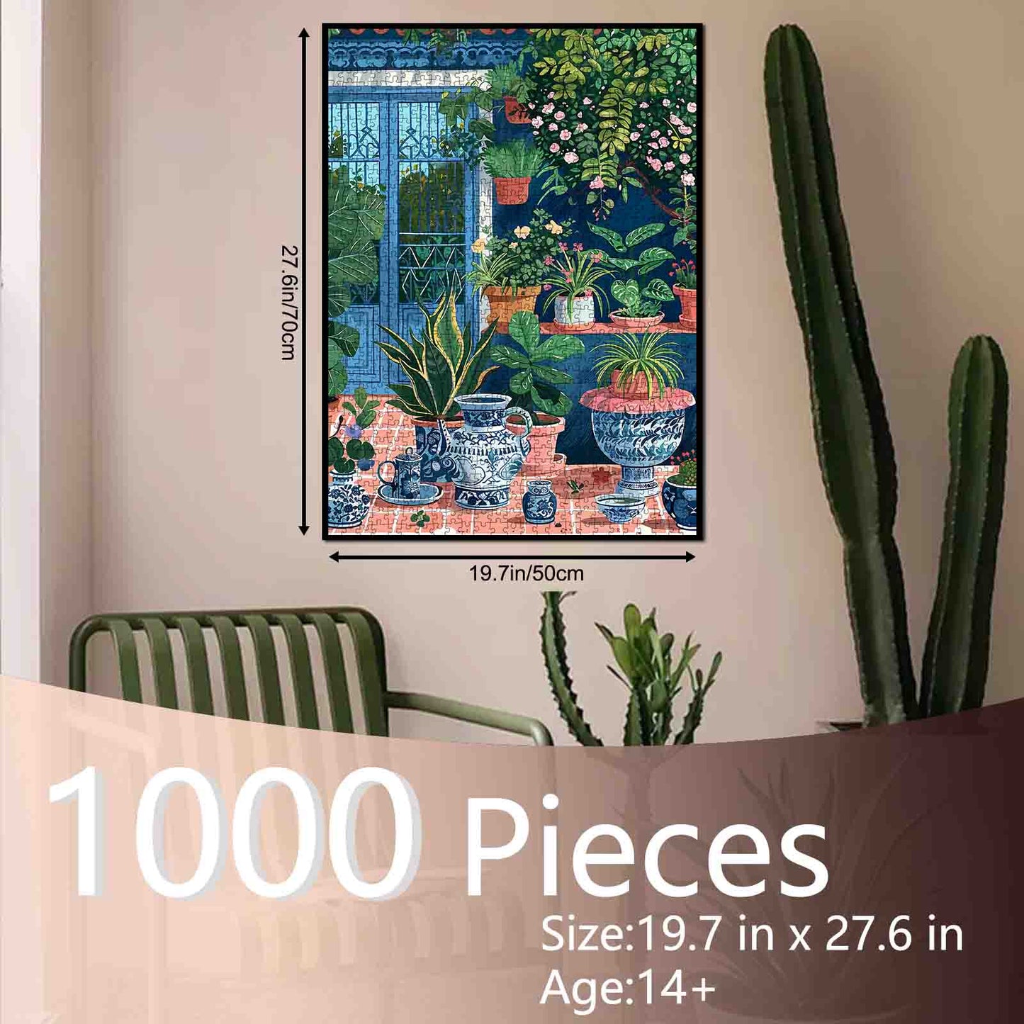 Sunlit Garden Terrace with Blue Pottery Jigsaw Puzzle