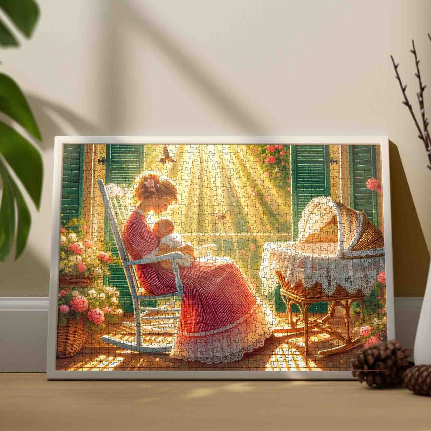 Sunlit Mother and Baby Porch Scene Jigsaw Puzzle