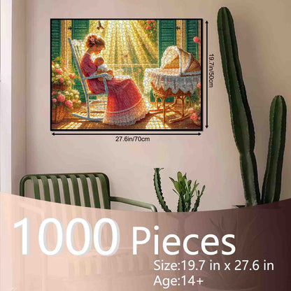Sunlit Mother and Baby Porch Scene Jigsaw Puzzle