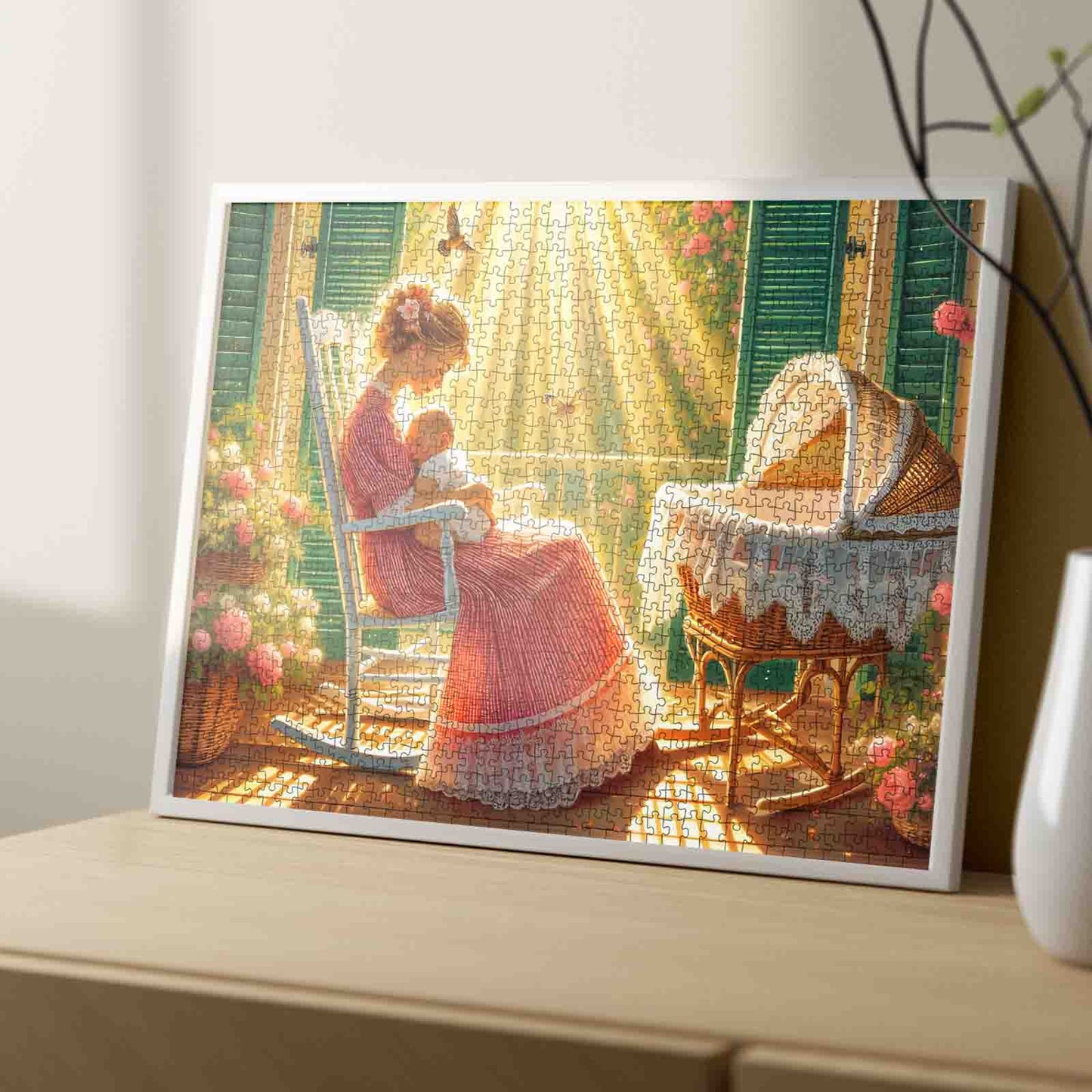 Sunlit Mother and Baby Porch Scene Jigsaw Puzzle