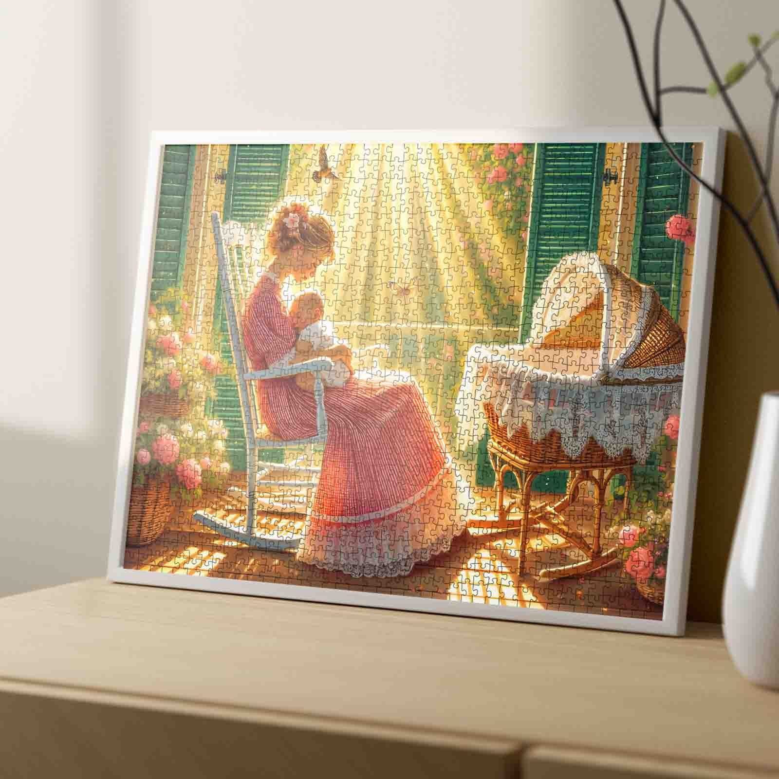 Sunlit Mother and Baby Porch Scene Jigsaw Puzzle