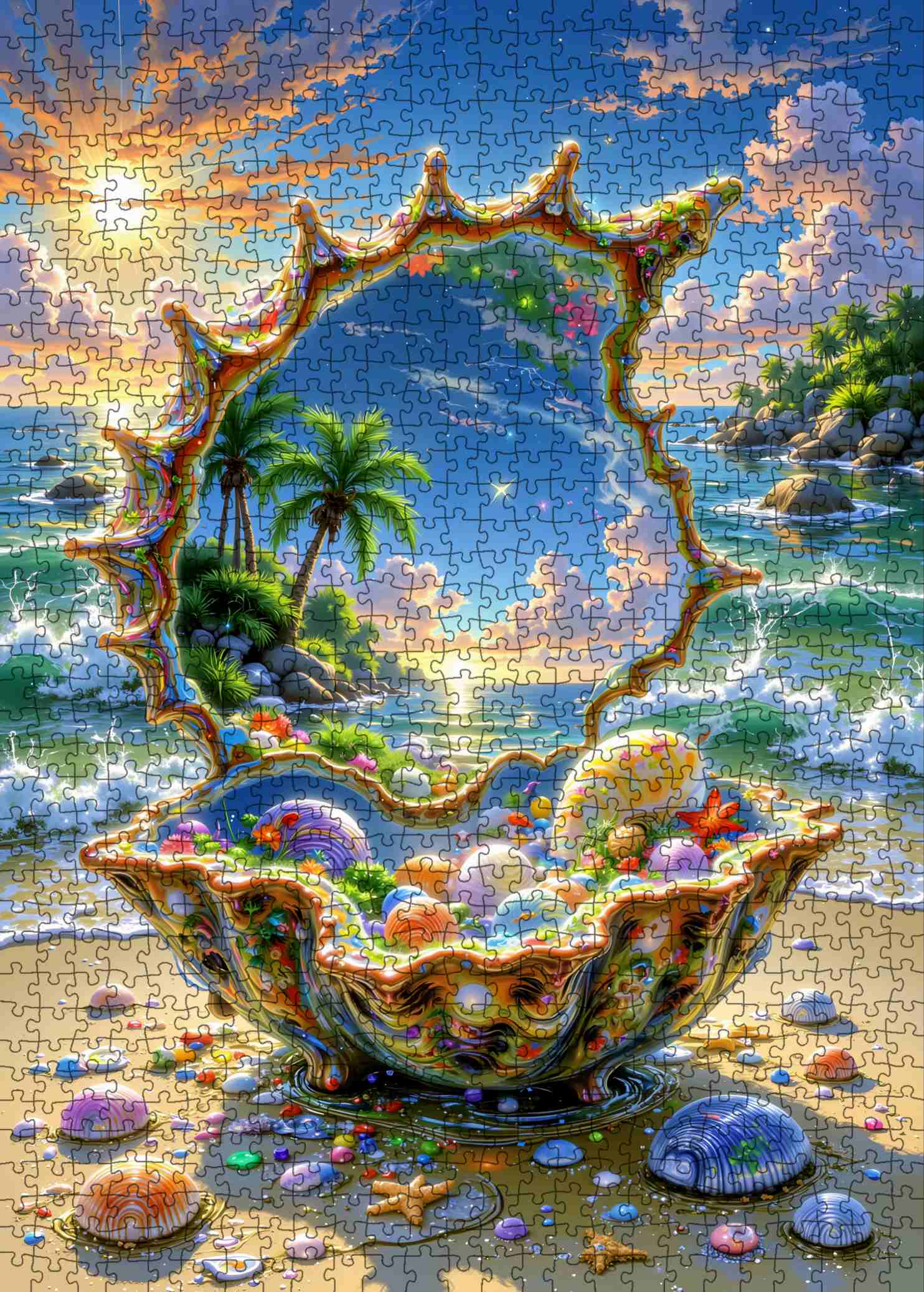 Sunlit Tropical Cove in Giant Seashell Jigsaw Puzzle