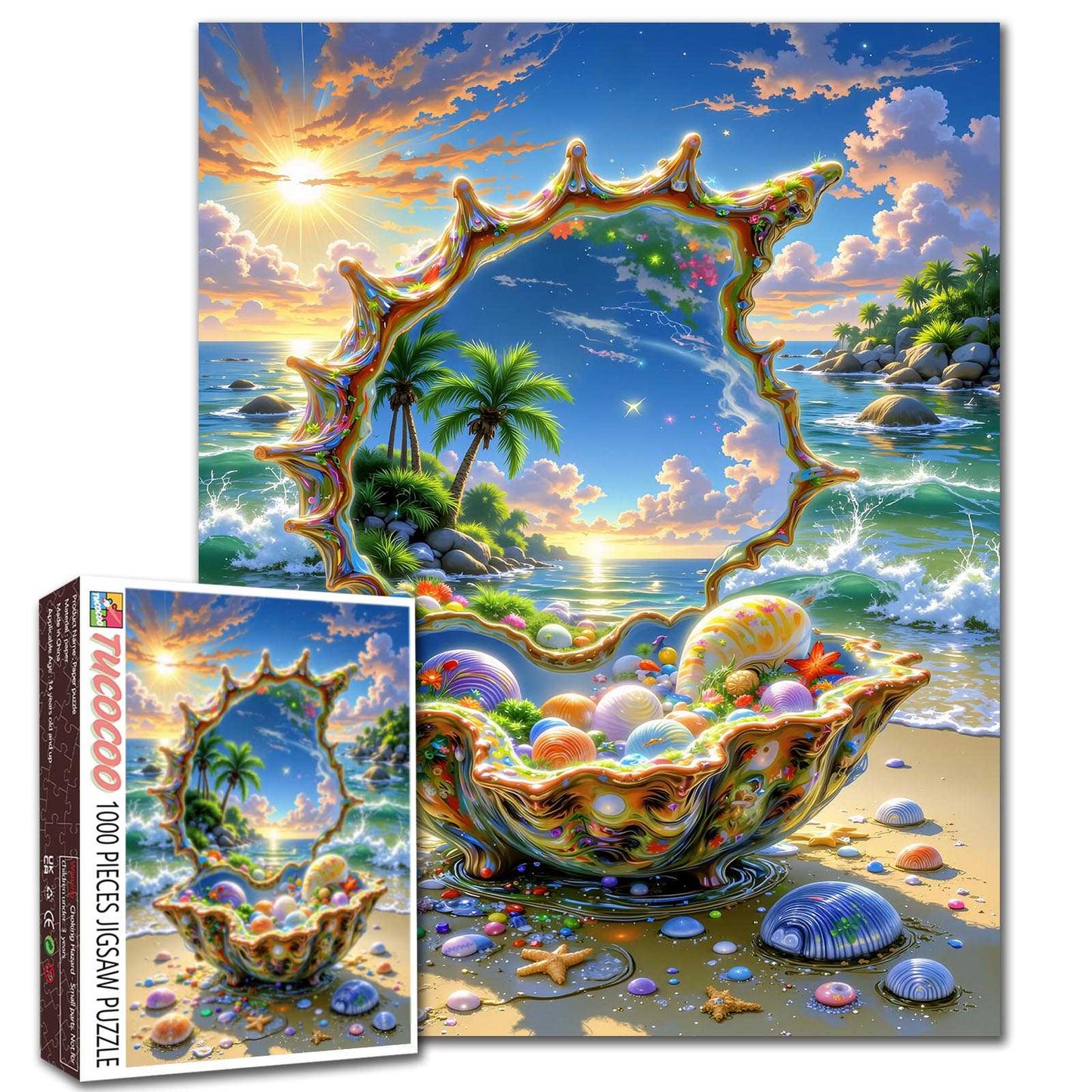 Sunlit Tropical Cove in Giant Seashell Jigsaw Puzzle