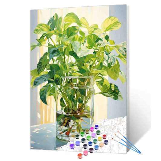 Sunlit Green Leaves in Glass Paint by Numbers