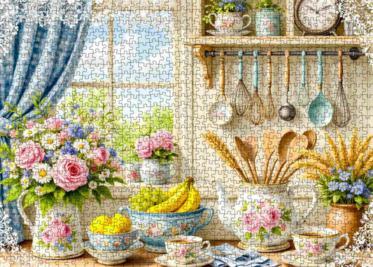 Sunny Cottage Kitchen Flowers Jigsaw Puzzle