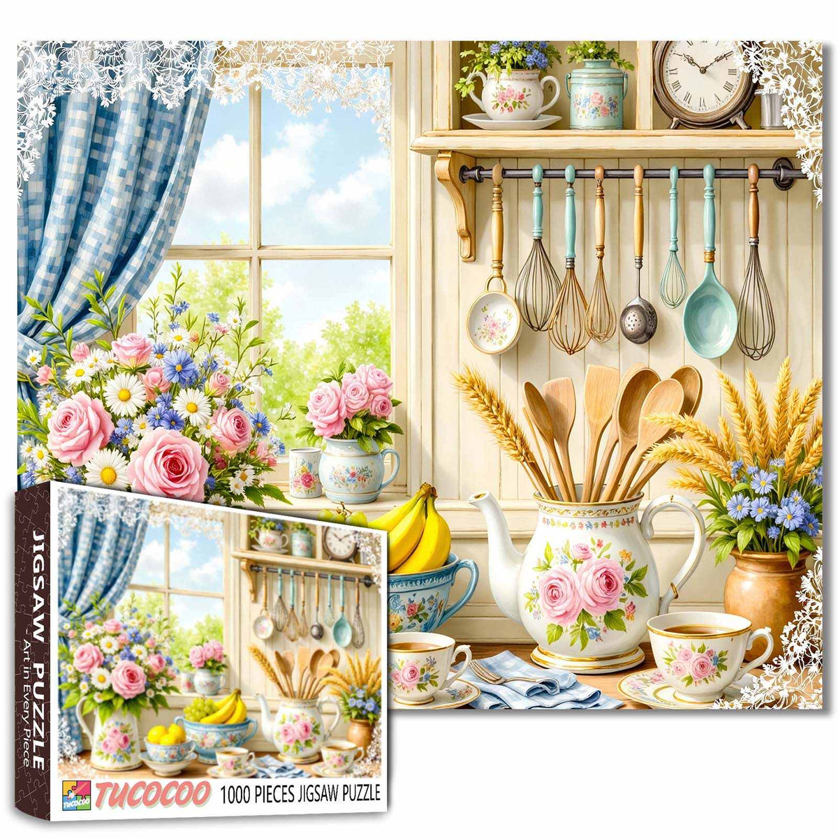 Sunny Cottage Kitchen Flowers Jigsaw Puzzle