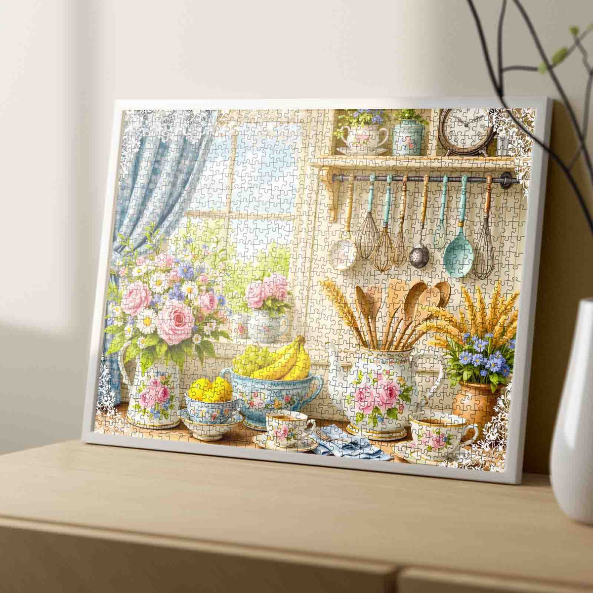 Sunny Cottage Kitchen Flowers Jigsaw Puzzle