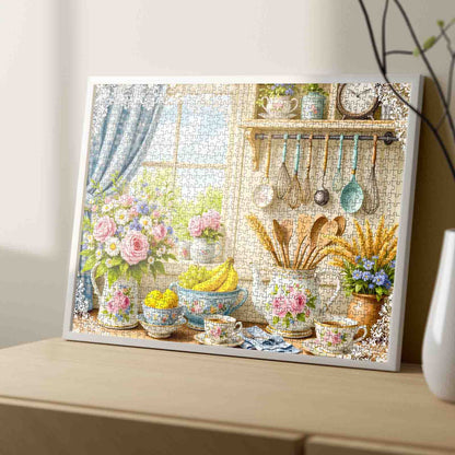 Sunny Cottage Kitchen Flowers Jigsaw Puzzle
