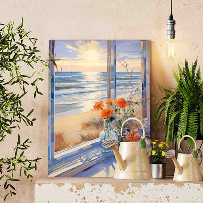Sunrise Ocean View from Window Paint by Numbers