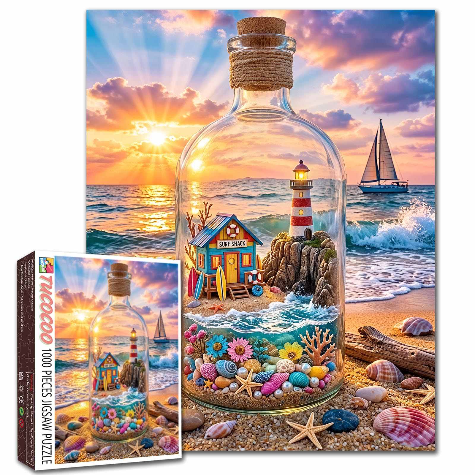 Sunset Lighthouse Bottle World Jigsaw Puzzle