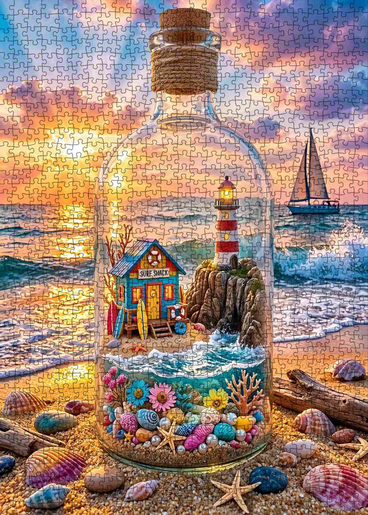 Sunset Lighthouse Bottle World Jigsaw Puzzle