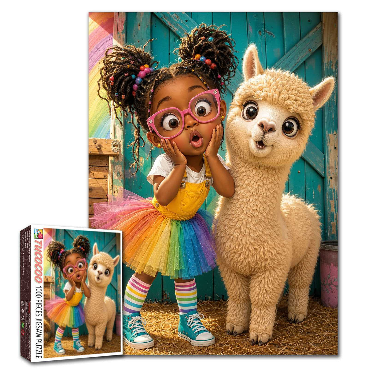 Surprised Girl and Fluffy Alpaca Jigsaw Puzzle