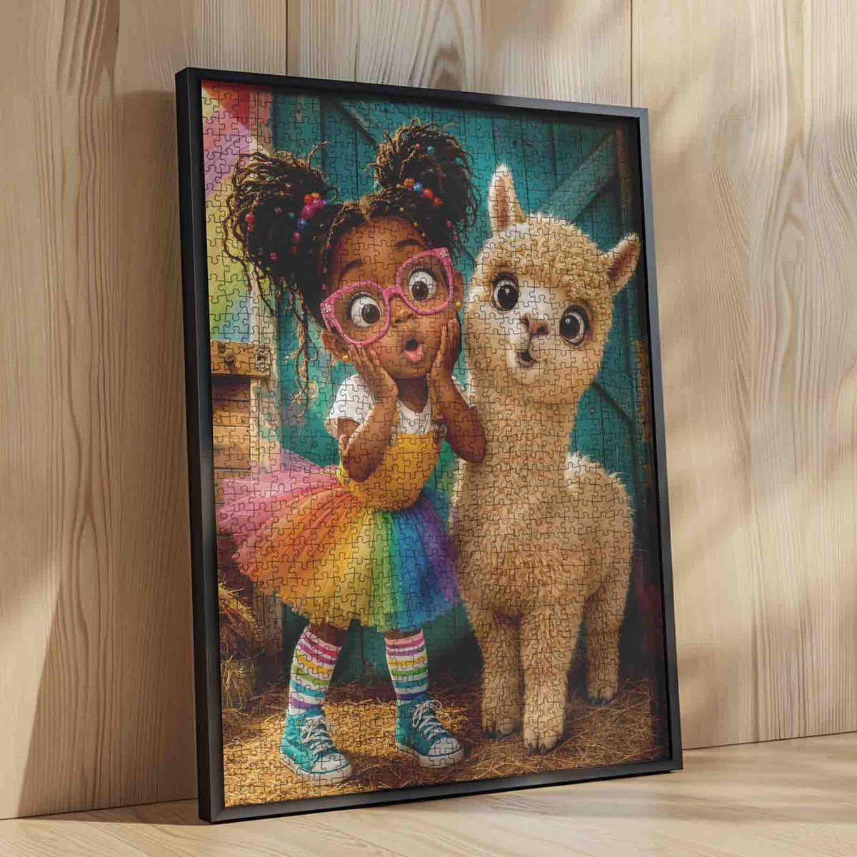 Surprised Girl and Fluffy Alpaca Jigsaw Puzzle