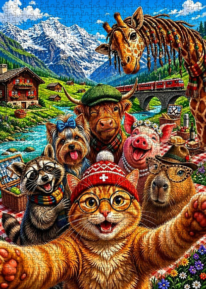 Swiss Alps Animal Selfie Jigsaw Puzzle